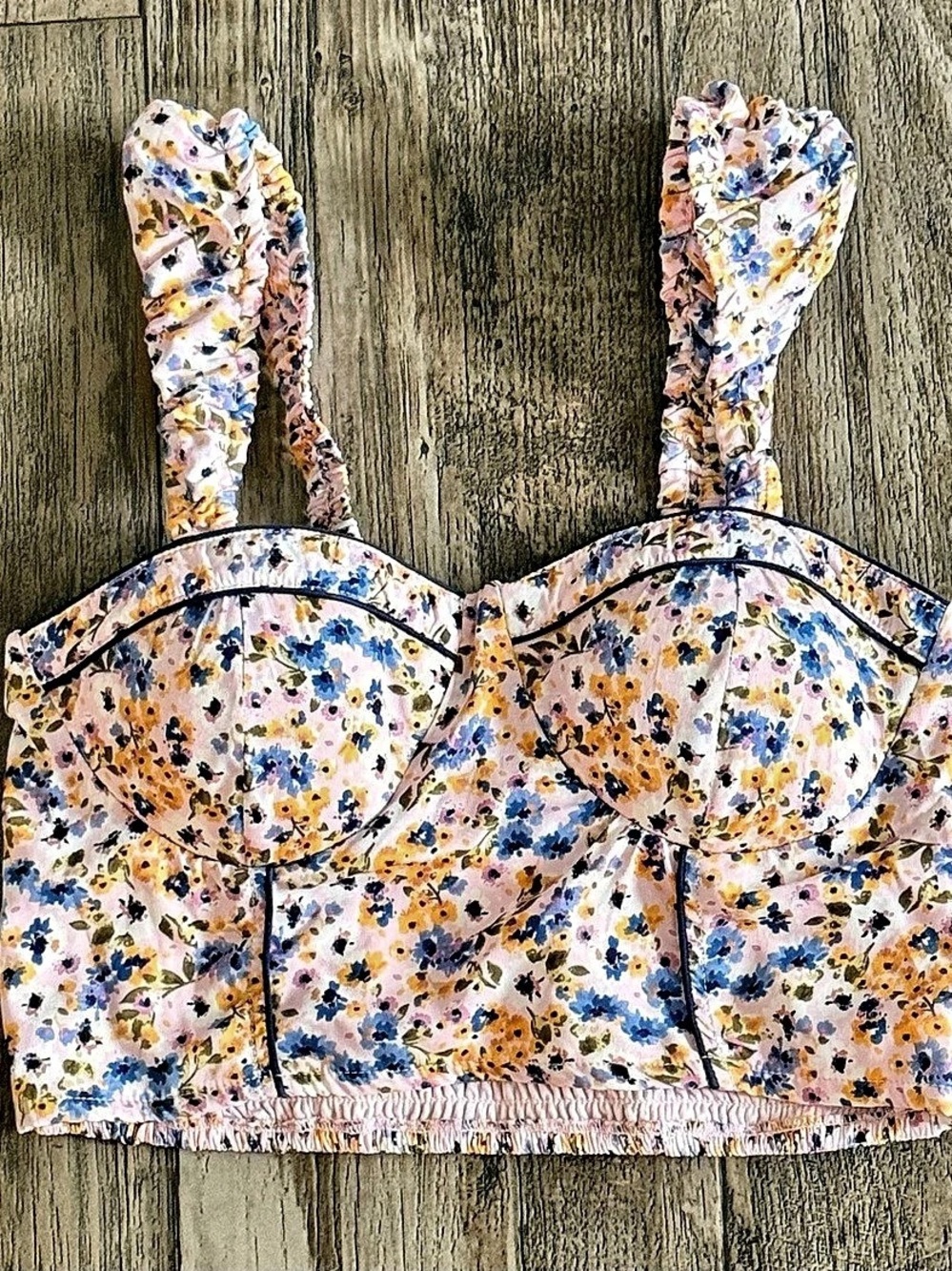 Floral Bustier Crop Top in Pink & Blue Like New